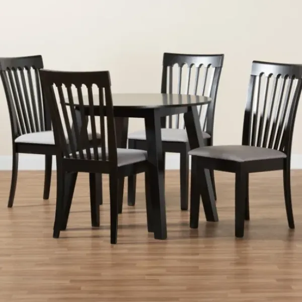 Dining Sets-Kirkland's Home Classic Black Round Wood 5-Pc. Dining Set Gray