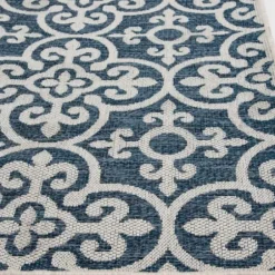 Outdoor Rugs-Kirkland's Home Classicism Sun Shower Outdoor Area Rug, 7X9 Blue/Ivory