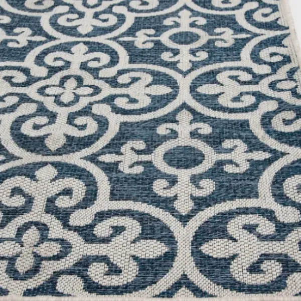 Outdoor Rugs-Kirkland's Home Classicism Sun Shower Outdoor Area Rug, 7X9 Blue/Ivory