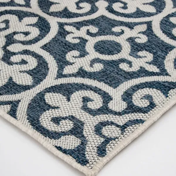 Outdoor Rugs-Kirkland's Home Classicism Sun Shower Outdoor Area Rug, 7X9 Blue/Ivory