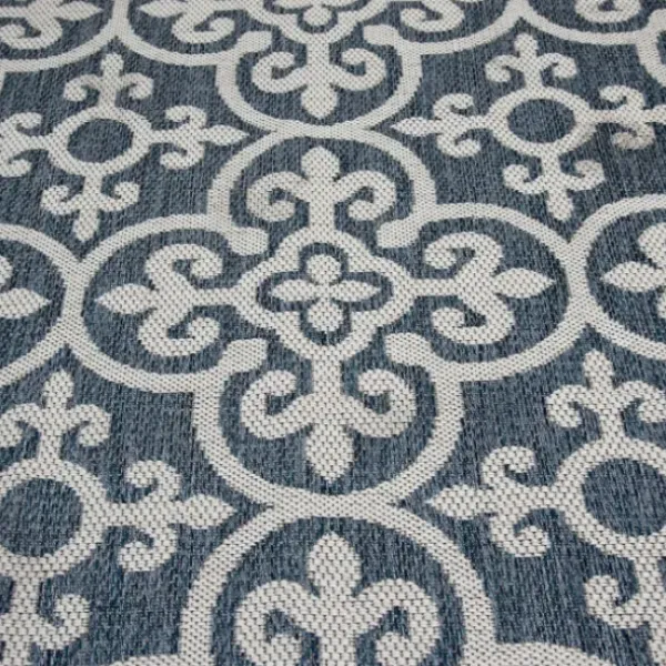 Outdoor Rugs-Kirkland's Home Classicism Sun Shower Outdoor Area Rug, 7X9 Blue/Ivory