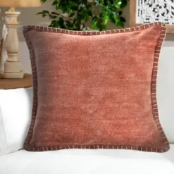 Pillows-Kirkland's Home Clay Stitched Flange Velvet Throw Pillow Red