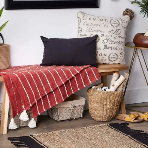 Blankets & Throws-Kirkland's Home Clayoff Slub Stripe Decorative Throw Red