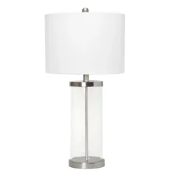 Table Lamps-Kirkland's Home Clear Glass And Nickel Cylindrical Table Lamp White