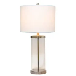 Table Lamps-Kirkland's Home Clear Glass And Nickel Cylindrical Table Lamp White