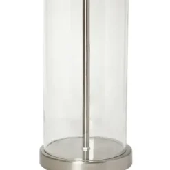 Table Lamps-Kirkland's Home Clear Glass And Nickel Cylindrical Table Lamp White