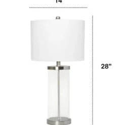 Table Lamps-Kirkland's Home Clear Glass And Nickel Cylindrical Table Lamp White