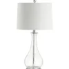 Table Lamps-Kirkland's Home Clear Glass And Silver Metal Base Table Lamp White