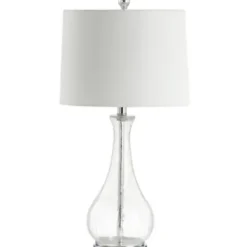 Table Lamps-Kirkland's Home Clear Glass And Silver Metal Base Table Lamp White