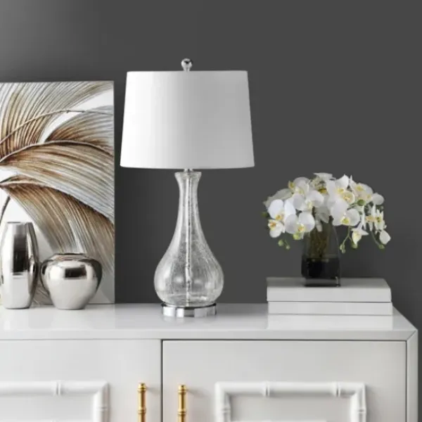 Table Lamps-Kirkland's Home Clear Glass And Silver Metal Base Table Lamp White