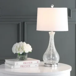 Table Lamps-Kirkland's Home Clear Glass And Silver Metal Base Table Lamp White