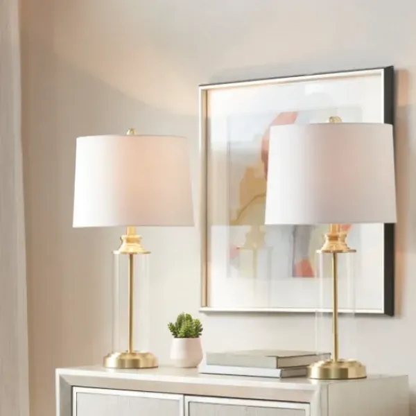 Table Lamps-Kirkland's Home Clear Glass Base Gold Table Lamps, Set Of 2 White