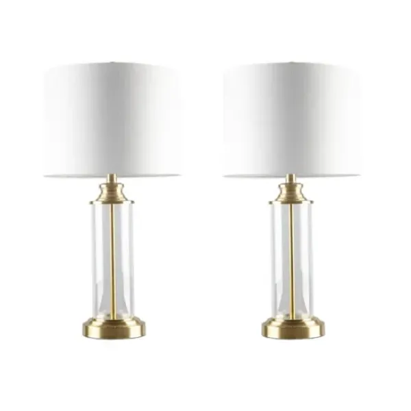 Table Lamps-Kirkland's Home Clear Glass Base Gold Table Lamps, Set Of 2 White