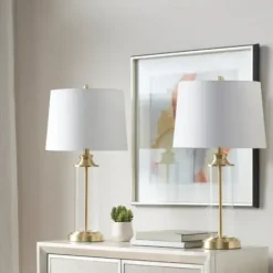 Table Lamps-Kirkland's Home Clear Glass Base Gold Table Lamps, Set Of 2 White