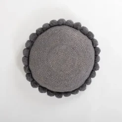 Pillows-Kirkland's Home Cleo Jute Pom Pom Pillow Gray