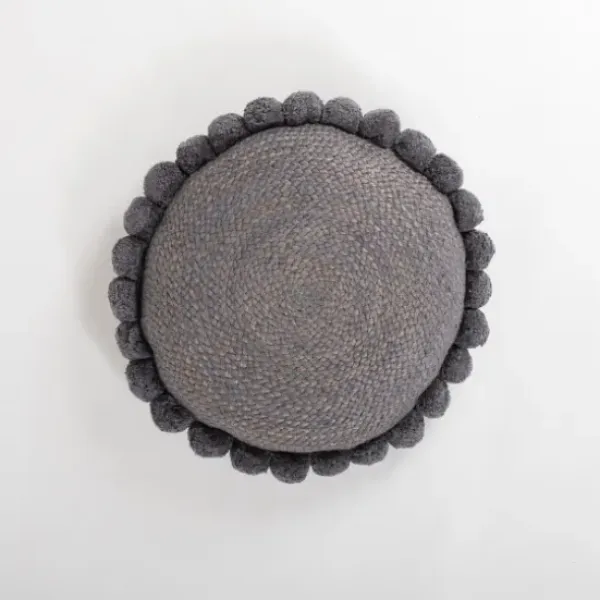 Pillows-Kirkland's Home Cleo Jute Pom Pom Pillow Gray