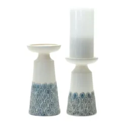 Candle Holders-Kirkland's Home Coastal Scalloped Candle Holders, Set Of 2 White/Blue