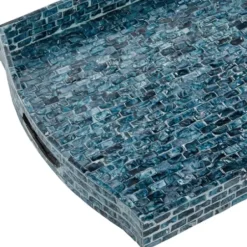 Decorative Trays-Kirkland's Home Coastal Wood And Oyster Shell Trays, Set Of 2 Blue