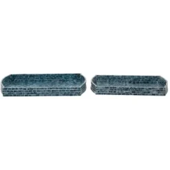 Decorative Trays-Kirkland's Home Coastal Wood And Oyster Shell Trays, Set Of 2 Blue