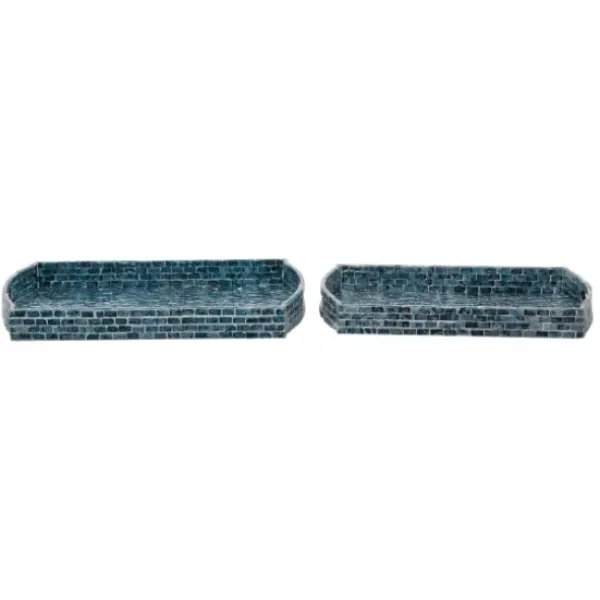 Decorative Trays-Kirkland's Home Coastal Wood And Oyster Shell Trays, Set Of 2 Blue