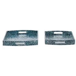 Decorative Trays-Kirkland's Home Coastal Wood And Oyster Shell Trays, Set Of 2 Blue