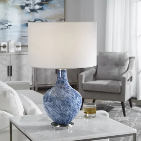 Table Lamps-Kirkland's Home Cobalt Blue Swirl Carved Glass Table Lamp White