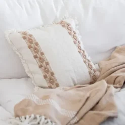 Pillows-Kirkland's Home Coffee Brown Textured Stripe Throw Pillow White/Brown