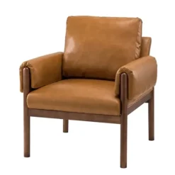 Accent Chairs-Kirkland's Home Cognac Faux Leather And Wood Accent Chair Tan