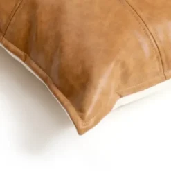 Pillows-Kirkland's Home Cognac Faux Leather Lumbar Pillow Brown