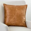 Pillows-Kirkland's Home Cognac Faux Leather Throw Pillow Brown