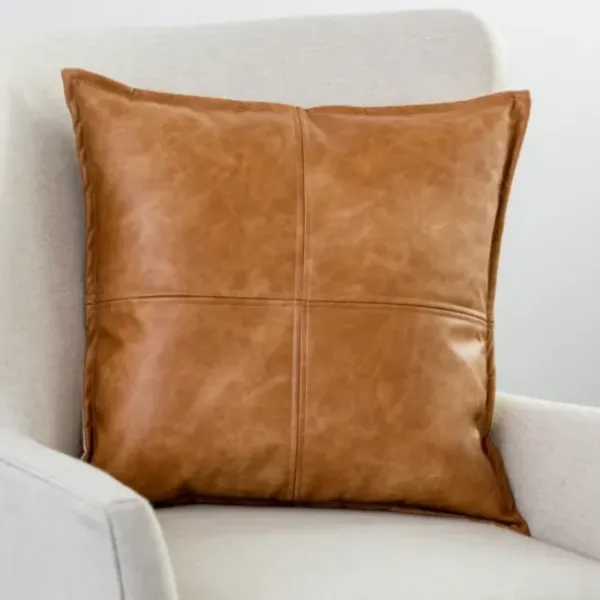 Pillows-Kirkland's Home Cognac Faux Leather Throw Pillow Brown