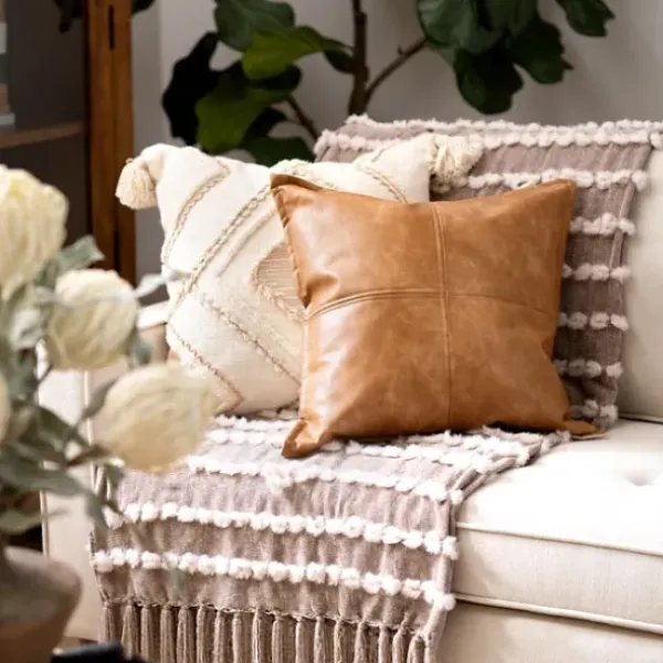 Pillows-Kirkland's Home Cognac Faux Leather Throw Pillow Brown