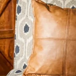 Pillows-Kirkland's Home Cognac Faux Leather Throw Pillow Brown