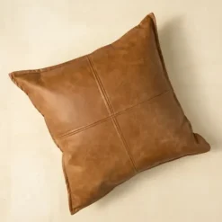 Pillows-Kirkland's Home Cognac Faux Leather Throw Pillow Brown
