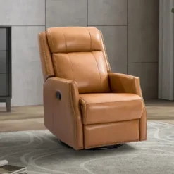 Accent Chairs-Kirkland's Home Cognac Leather Upholstered Recliner Chair Brown/Orange