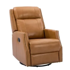 Accent Chairs-Kirkland's Home Cognac Leather Upholstered Recliner Chair Brown/Orange