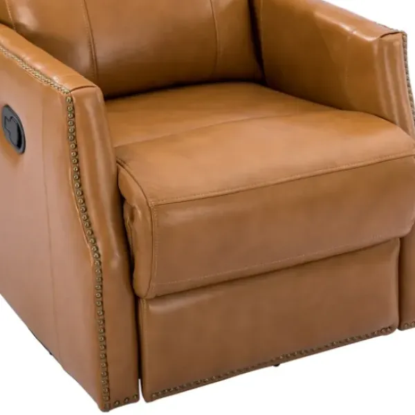 Accent Chairs-Kirkland's Home Cognac Leather Upholstered Recliner Chair Brown/Orange