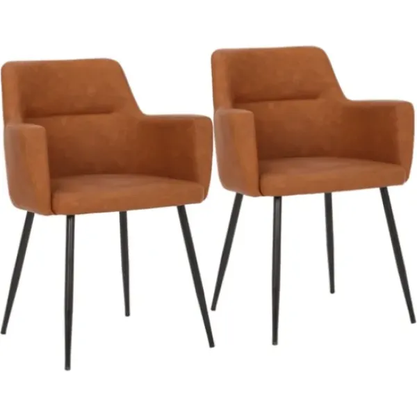 Dining Chairs-Kirkland's Home Cognac Vegan Leather Dining Chairs, Set Of 2 Brown