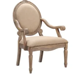 Accent Chairs-Kirkland's Home Coley Beige Linen Armchair Tan