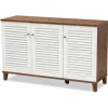 Entryway Furniture-Kirkland's Home Collier Two-Tone 3-Door Shoe Storage Cabinet Brown/White