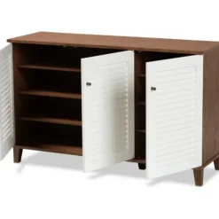 Entryway Furniture-Kirkland's Home Collier Two-Tone 3-Door Shoe Storage Cabinet Brown/White