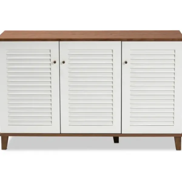 Entryway Furniture-Kirkland's Home Collier Two-Tone 3-Door Shoe Storage Cabinet Brown/White