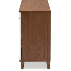 Entryway Furniture-Kirkland's Home Collier Two-Tone 3-Door Shoe Storage Cabinet Brown/White
