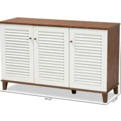 Entryway Furniture-Kirkland's Home Collier Two-Tone 3-Door Shoe Storage Cabinet Brown/White