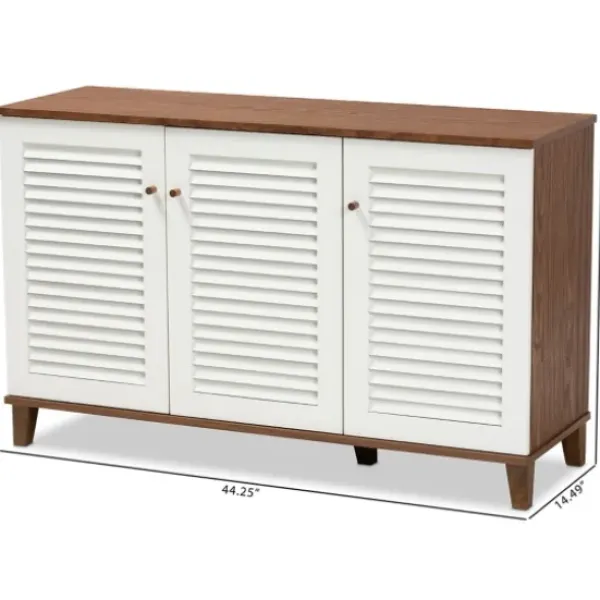 Entryway Furniture-Kirkland's Home Collier Two-Tone 3-Door Shoe Storage Cabinet Brown/White