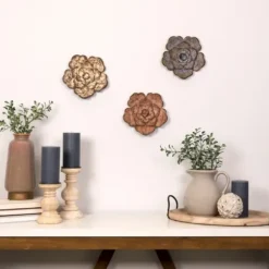 Wall Plaques-Kirkland's Home Color Metal Flower Wall Plaques, Set Of 3 Multi