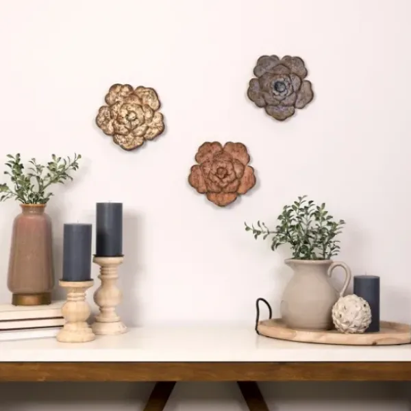 Wall Plaques-Kirkland's Home Color Metal Flower Wall Plaques, Set Of 3 Multi