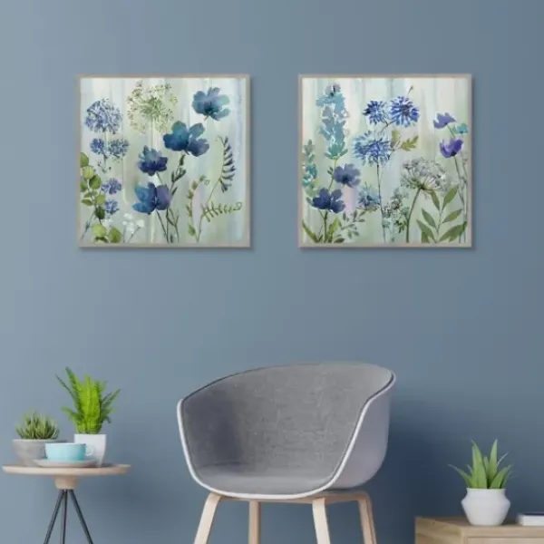 Framed Art-Kirkland's Home Color Wash 2-Pc. Framed Canvas Art Set Blue/Green