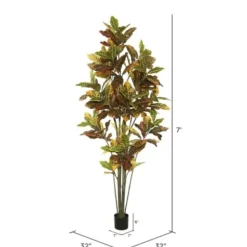 Trees & Topiaries-Kirkland's Home Colorful Croton Tree In Black Planter, 7 Ft.
