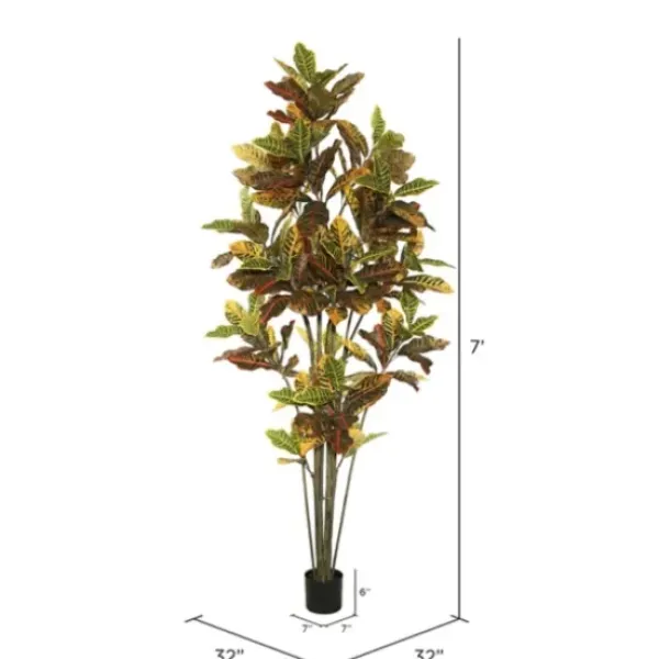 Trees & Topiaries-Kirkland's Home Colorful Croton Tree In Black Planter, 7 Ft.